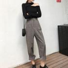 Cold Shoulder Long-sleeve Top / Plaid Harem Pants