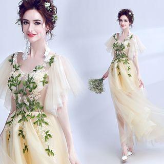 Flutter Sleeve Beaded Embroidery Prom Dress