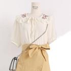Peter Pan-collar Embroidered Top