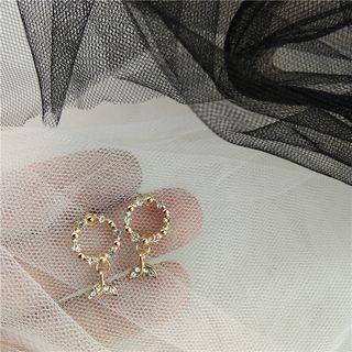 Rhinestone Hoop Whale Tail Dangle Earring 1 Pair - 925 Sterling Silver - Stud Earrings - Whale Tail - Gold - One Size