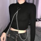 Long-sleeve Chained Cropped T-shirt