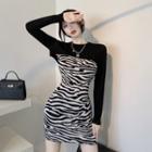 Set: Knit Shrug + Spaghetti Strap Zebra Print Dress