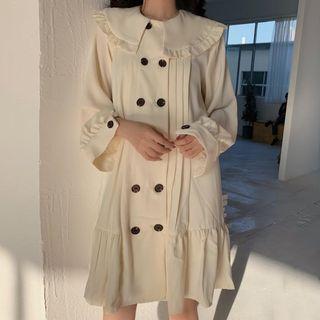 Long-sleeve Frill-trim Mini Shirtdress