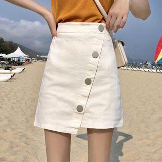 High-waist Asymmetric Button Skirt