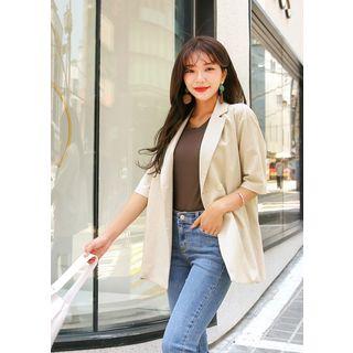 Plus Size Elbow-sleeve Double-breasted Blazer