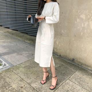 Pintuck-trim Pocket-detail Dress