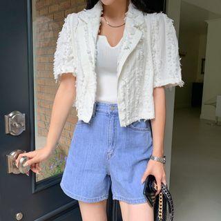 Notch-lapel Fringed Crop Jacket
