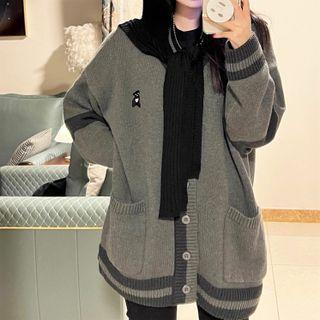 Bear V-neck Cardigan Gray - One Size