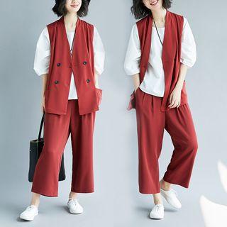 Set: Pocketed Vest + Cropped Wide-leg Pants