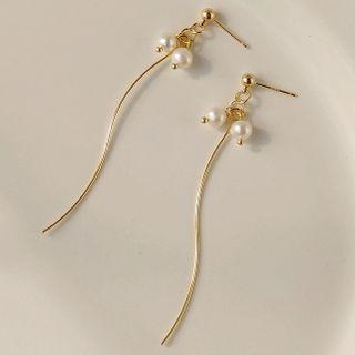 Faux Pearl Drop Earring 1 Pair - 730 - White Faux Pearl - Gold - One Size