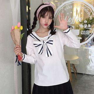 Long-sleeve Two-tone Ribbon Top