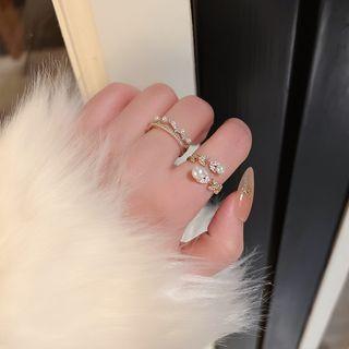 Rhinestone Faux Pearl Alloy Ring / Layered Ring / Set