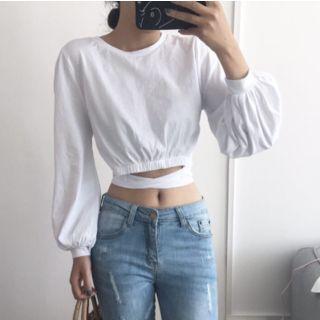 Tie-hem Cropped Long-sleeve T-shirt
