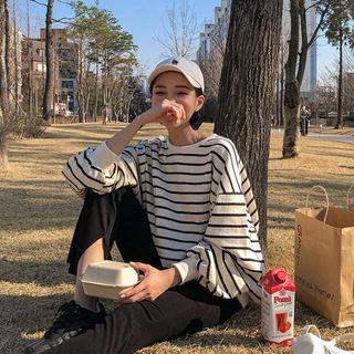 Balloon-sleeve Boxy Stripe Sweatshirt