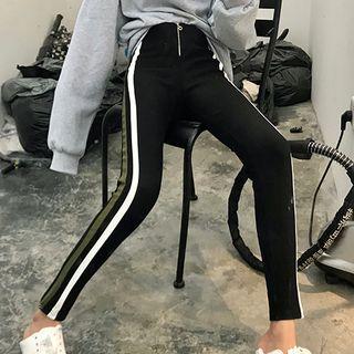 Contrast Panel Skinny Pants Black - One Size