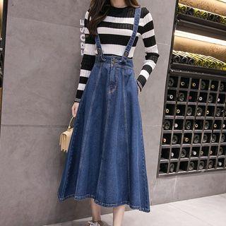 A-line Midi Denim Jumper Skirt