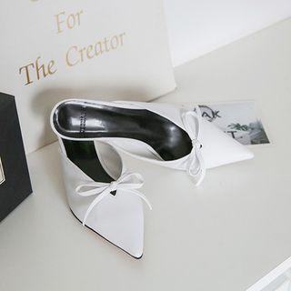 Pointed-toe Beribboned Kitten-heel Mules