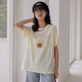 Short-sleeve Print T-shirt Light Yellow - One Size