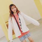 V-neck Cable Knit Cardigan Off White - One Size
