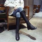 Low Heel Lace-up Knee-high Boots