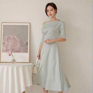 One-shoulder Midi A-line Dress