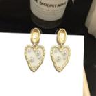Faux Pearl Heart Dangle Earring Gold Silver Earring - One Size
