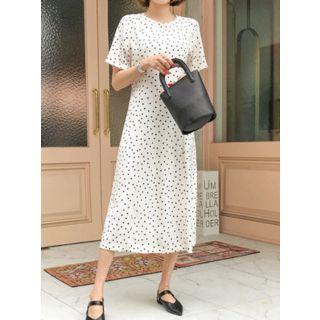 Silky Polka-dot Long Flare Dress