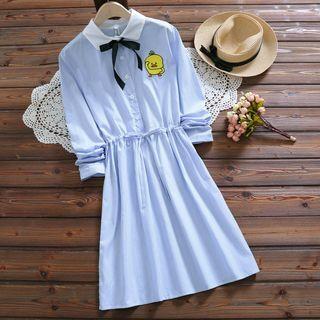 Long-sleeve Striped Duck Applique A-line Dress