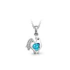 Chinese Zodiac Chicken Pendant With Blue Austrian Element Crystal And Necklace
