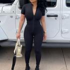 Short-sleeve High-neck Zip-up Jumpsuit