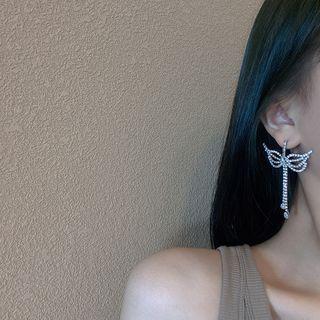Rhinestone Ribbon Ear Stud 1 Pair - E2693 - Silver - One Size