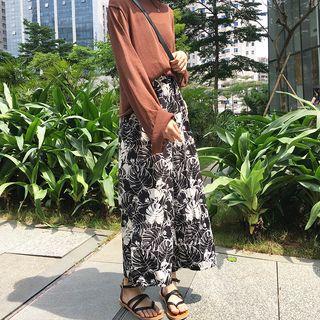 Printed Side-slit Wide-leg Shorts
