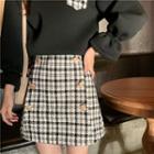 Plaid Panel Pullover / A-line Skirt