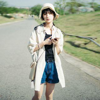 Plain Elbow-sleeve Long Shirt