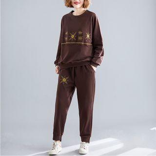 Set: Embroidered Sweatshirt + Loose Fit Sweatpants