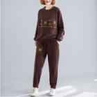 Set: Embroidered Sweatshirt + Loose Fit Sweatpants