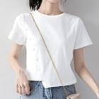 Short-sleeve Button Panel Asymmetric Plain T-shirt