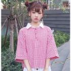 Plaid 3/4-sleeve Top Red - One Size