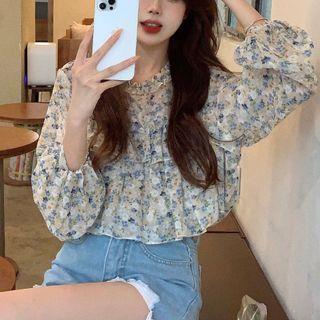 Flower Print Blouse Blue Floral - White - One Size