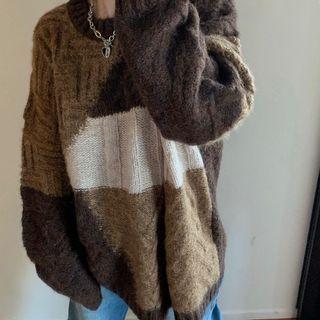 Color Block Sweater Coffee & White - One Size