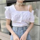 Short-sleeve Asymmetric Cold Shoulder Top White - One Size
