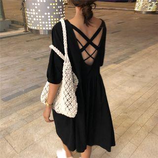 Ruffle Off-shoulder Loose-fit Short-sleeve Dress