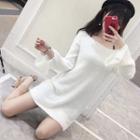Long-sleeve Mini Knit Dress White - One Size