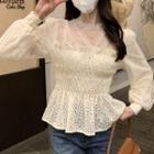 Long-sleeve Ruffle Hem Lace Top