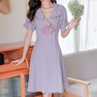 Short-sleeve Sailor-collar Button-up Mini Dress