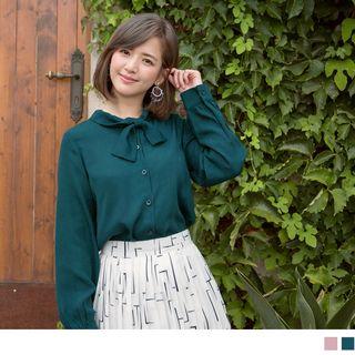 Bow Neck Puff Sleeve Chiffon Blouse