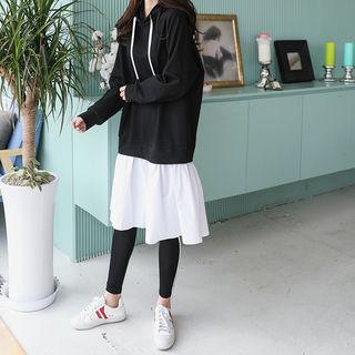 Contrast Ruffle-hem Hoodie Dress