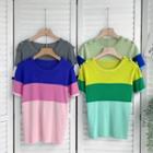 Color Block Panel Short-sleeve Knit Top