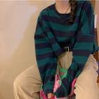 Striped Loose-fit Cropped Sweatshirt