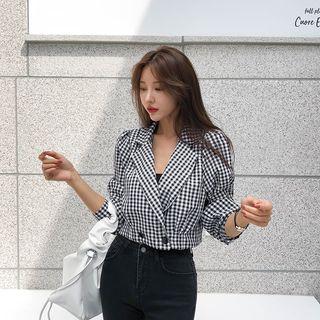 Double-breasted Cropped Check Blazer